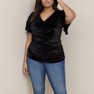 Torrid stretch Velvet Shirred-Front Flutter Sleeve Top